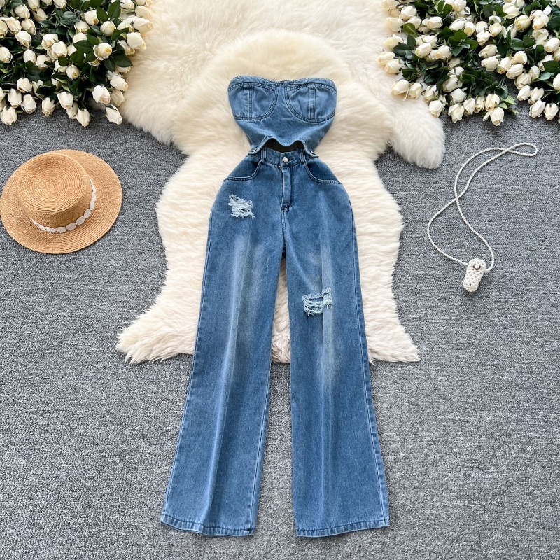 Women'S Shoes Extra Wide - Denim Jumpsuits Women One Piece Strapless