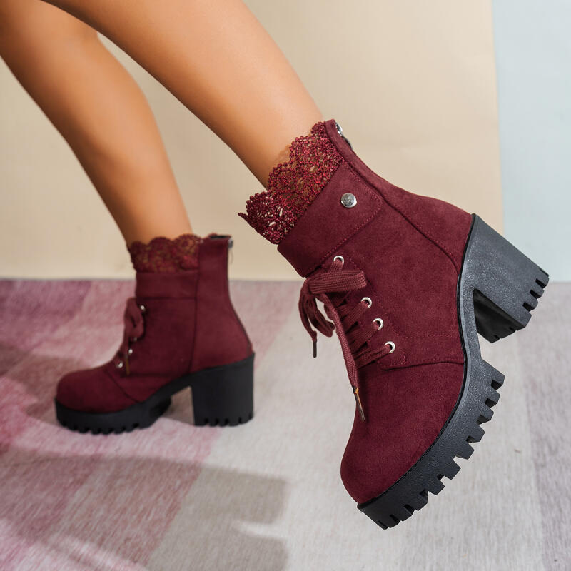 Sexy Lace Patchwork Thick Bott - Women'S Shoes Red Bottoms recension och pris