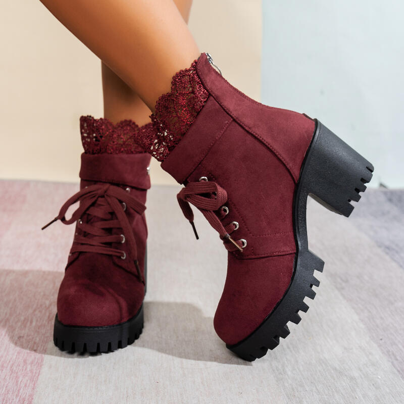 Sexy Lace Patchwork Thick Bott - Women'S Shoes Red Bottoms recension och pris