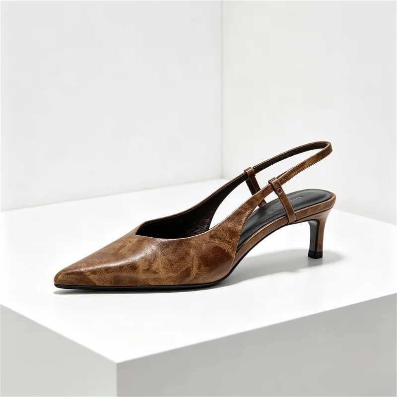 Retro Brown Kitten Heel Design - Women Shoes Brown Colour recension och pris