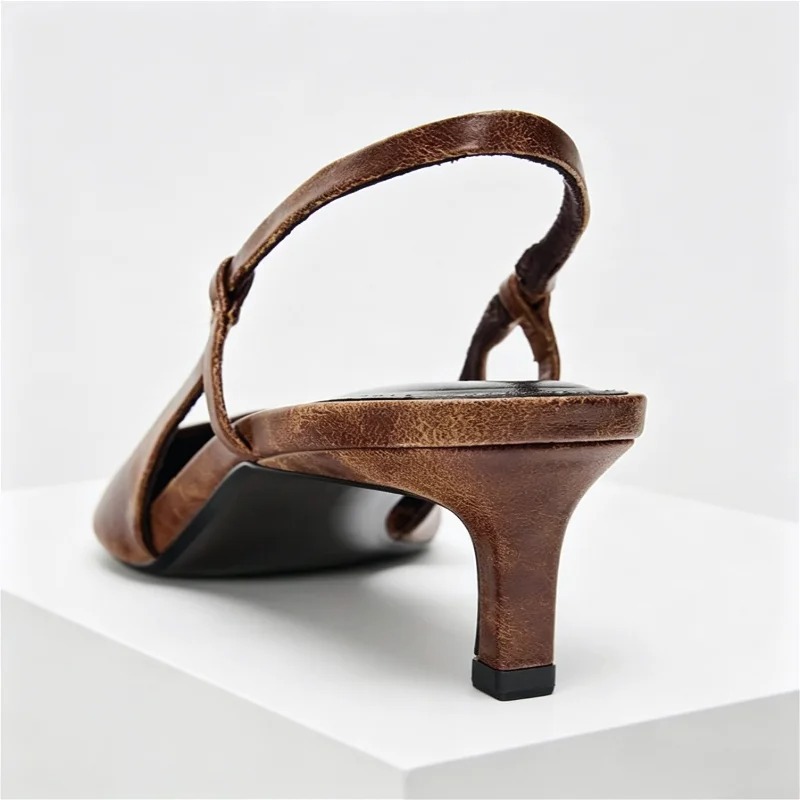Retro Brown Kitten Heel Design - Women Shoes Brown Colour recension och pris